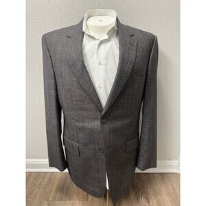 Jos. A. Bank Signature Blazer Men 40R  Gray Brown Windowpane Plaid Wool Jacket